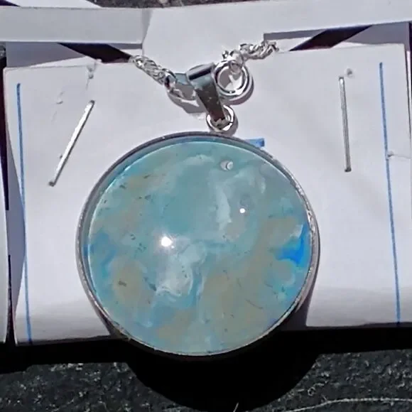 Handmade Medallion Cord Pendant Necklace 1" Round   (925) Silver 20 in. Chain - Picture 3 of 10